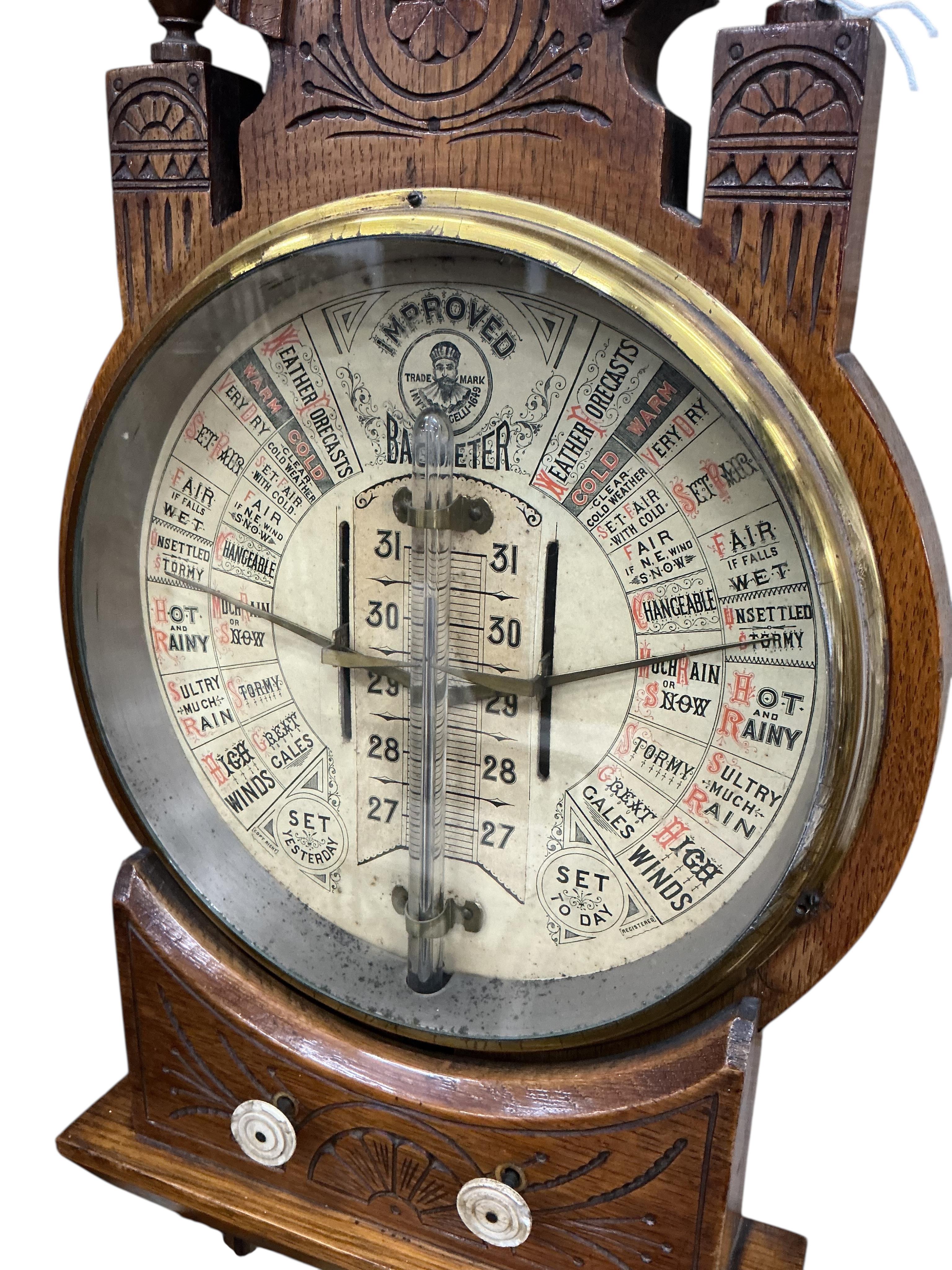 A late Victorian oak Admiral Fitzroy barometer, height 116cm